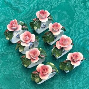 Capodimonte Pink Rose Bouquet Napkin Holders - Set of 8.